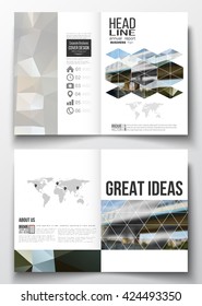 Set of business templates for brochure, magazine, flyer, booklet or annual report. Colorful polygonal background, blurred image, urban scene, modern stylish triangular vector texture.