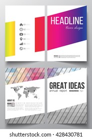 Set of business templates for brochure, magazine, flyer, booklet or annual report. Abstract colorful polygonal background, modern stylish triangle vector texture.