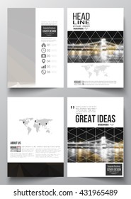 Set of business templates for brochure, magazine, flyer, booklet or annual report. Colorful polygonal background, blurred image, night city landscape, modern stylish triangular vector texture.