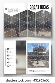 Set of business templates for brochure, magazine, flyer, booklet or annual report. Polygonal background, blurred image, urban landscape, modern stylish triangular vector texture.