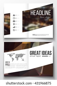 Set of business templates for brochure, magazine, flyer, booklet or annual report. Dark polygonal background, blurred image, night city landscape, Paris cityscape, modern triangular vector texture.