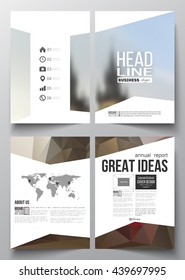 Set of business templates for brochure, magazine, flyer, booklet or annual report. Polygonal background, blurred image, urban landscape, Prague cityscape, modern triangular texture.