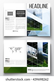 Set of business templates for brochure, magazine, flyer, booklet or annual report. Colorful polygonal backdrop, blurred natural background, modern stylish triangle vector texture.