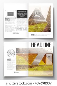 Set of business templates for brochure, magazine, flyer, booklet or annual report. Colorful polygonal backdrop, blurred natural background, modern stylish triangle vector texture.