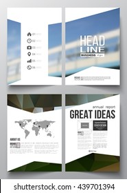 Set of business templates for brochure, magazine, flyer, booklet or annual report. Colorful polygonal background, blurred image, urban scene, modern stylish triangular vector texture.
