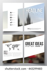 Set of business templates for brochure, magazine, flyer, booklet or annual report. Blurred image, urban landscape, Prague cityscape, modern texture.