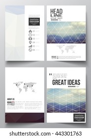 Set of business templates for brochure, magazine, flyer, booklet or annual report. Abstract colorful polygonal backdrop, blurred background, mountain landscape, modern stylish triangle vector texture.