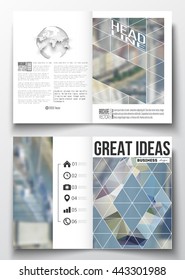 Set of business templates for brochure, magazine, flyer, booklet or annual report. Polygonal background, blurred image, urban landscape, modern stylish triangular vector texture.