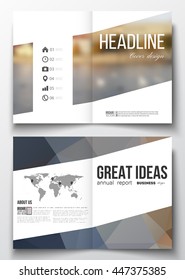 Set of business templates for brochure, magazine, flyer, booklet or annual report. Polygonal background, blurred image, urban landscape, cityscape, modern stylish triangular vector texture.