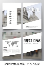 Set of business templates for brochure, magazine, flyer, booklet or annual report. Blurred image, view of cathedral Sakre-Ker, Paris cityscape, modern vector texture