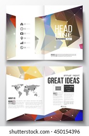 Set of business templates for brochure, magazine, flyer, booklet or annual report. Abstract colorful polygonal background, modern stylish triangle vector texture.