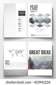 Set of business templates for brochure, magazine, flyer, booklet or annual report. Abstract colorful polygonal background, modern stylish triangle vector texture.
