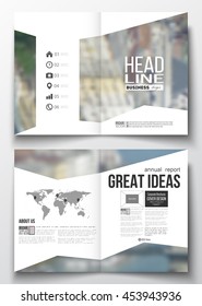 Set of business templates for brochure, magazine, flyer, booklet or annual report. Blurred image, urban landscape, modern stylish triangular vector texture.