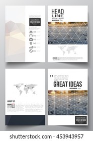 Set of business templates for brochure, magazine, flyer, booklet or annual report. Polygonal background, blurred image, urban landscape, cityscape, modern stylish triangular vector texture.