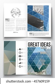 Set of business templates for brochure, magazine, flyer, booklet or annual report. Colorful polygonal backdrop, blurred background, sea landscape, modern triangle vector texture.