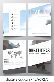 Set of business templates for brochure, magazine, flyer, booklet or annual report. Polygonal background, blurred image, urban landscape, modern stylish triangular vector texture.