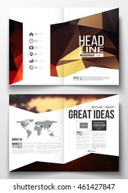 Set of business templates for brochure, magazine, flyer, booklet or annual report. Colorful polygonal backdrop, blurred natural background, modern stylish triangle vector texture.