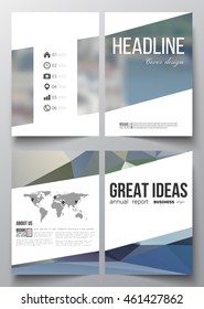 Set of business templates for brochure, magazine, flyer, booklet or annual report. Polygonal background, blurred image, urban landscape, modern stylish triangular vector texture.