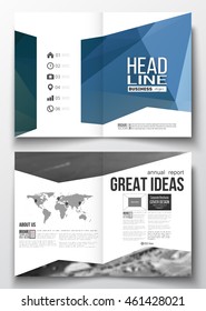Set of business templates for brochure, magazine, flyer, booklet or annual report. Colorful polygonal backdrop, blurred background, sea landscape, modern triangle vector texture.