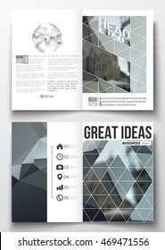 Set of business templates for brochure, magazine, flyer, booklet or annual report. Polygonal background, blurred image, urban landscape, modern stylish triangular vector texture