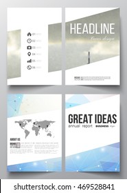 Set of business templates for brochure, magazine, flyer, booklet or annual report. Abstract colorful polygonal backdrop with blurred image, modern stylish triangular vector texture