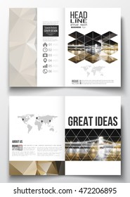 Set of business templates for brochure, magazine, flyer, booklet or annual report. Colorful polygonal background, blurred image, night city landscape, modern stylish triangular vector texture