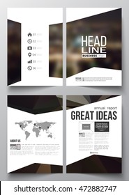 Set of business templates for brochure, magazine, flyer, booklet or annual report. Dark polygonal background, blurred image, night city landscape, Paris cityscape, modern triangular vector texture