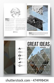 Set of business templates for brochure, magazine, flyer, booklet or annual report. Polygonal background, blurred image, urban landscape, cityscape, modern triangular texture