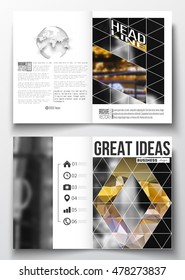 Set of business templates for brochure, magazine, flyer, booklet or annual report. Colorful polygonal background, blurred image, night city landscape, modern stylish triangular vector texture