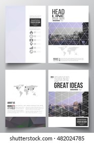Set of business templates for brochure, magazine, flyer, booklet or annual report. Polygonal background, blurred image, urban landscape, modern stylish triangular vector texture