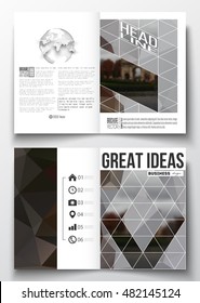 Set of business templates for brochure, magazine, flyer, booklet or annual report. Polygonal background, blurred image, urban landscape, Paris cityscape, modern triangular vector texture