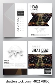 Set of business templates for brochure, magazine, flyer, booklet or annual report. Dark polygonal background, blurred image, night city landscape, Paris cityscape, modern triangular vector texture