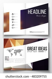 Set of business templates for brochure, magazine, flyer, booklet or annual report. Colorful polygonal background, blurred image, night city landscape, festive cityscape, triangular vector texture