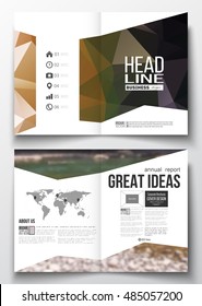 Set of business templates for brochure, magazine, flyer, booklet or annual report. Colorful polygonal backdrop, blurred natural background, modern stylish triangle vector texture