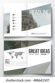 Set of business templates for brochure, magazine, flyer, booklet or annual report. Polygonal background, blurred image, urban landscape, modern stylish triangular vector texture