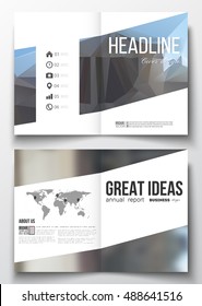 Set of business templates for brochure, magazine, flyer, booklet or annual report. Polygonal background, blurred image, urban landscape, modern stylish triangular vector texture