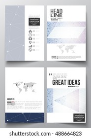 Set of business templates for brochure, magazine, flyer, booklet or annual report. Polygonal low poly backdrop with connecting dots and lines, connection structure, blue background. Digital vector