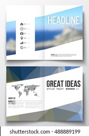 Set of business templates for brochure, magazine, flyer, booklet or annual report. Colorful polygonal backdrop, blurred background, sea landscape, modern triangle vector texture