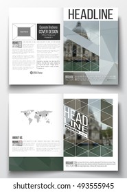 Set of business templates for brochure, magazine, flyer, booklet or annual report. Polygonal background, blurred image, urban landscape, modern stylish triangular vector texture