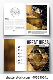 Set of business templates for brochure, magazine, flyer, booklet or annual report. Colorful polygonal background, blurred image, night city landscape, triangular vector texture