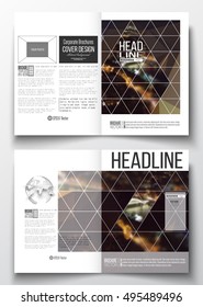 Set of business templates for brochure, magazine, flyer, booklet or annual report. Dark polygonal background, blurred image, night city landscape, Paris cityscape, modern triangular vector texture