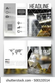 Set of business templates for brochure, magazine, flyer, booklet or annual report. Colorful polygonal background, blurred image, night city landscape, modern stylish triangular vector texture