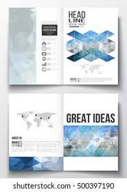 Set of business templates for brochure, magazine, flyer, booklet or annual report. Abstract blue polygonal background, colorful backdrop, modern stylish vector texture