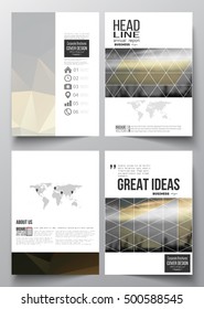 Set of business templates for brochure, magazine, flyer, booklet or annual report. Colorful polygonal background with blurred image, seaport landscape, modern stylish triangular vector texture