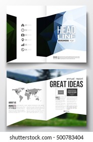 Set of business templates for brochure, magazine, flyer, booklet or annual report. Colorful polygonal backdrop, blurred natural background, modern stylish triangle vector texture