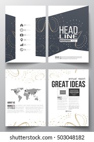 Set of business templates for brochure, magazine, flyer, booklet or annual report. Abstract polygonal low poly backdrop with connecting dots and lines, connection structure. Digital, science vector