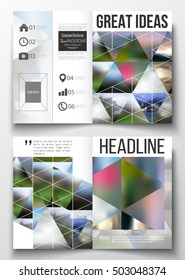 Set of business templates for brochure, magazine, flyer, booklet or annual report. Abstract colorful polygonal background, natural landscapes, geometric, triangular style vector illustration