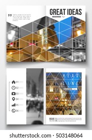 Set of business templates for brochure, magazine, flyer, booklet or annual report. Colorful polygonal background, blurred image, night city landscape, modern stylish triangular vector texture