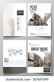 Set of business templates for brochure, magazine, flyer, booklet or annual report. Polygonal background, blurred image, urban landscape, modern stylish triangular vector texture