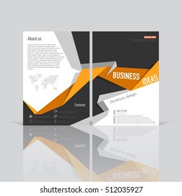 Set of business templates for brochure, magazine, flyer, booklet or annual report. Abstract vector background black, orange & gray diagonal lines & triangles. Flat minimalistic design creative concept